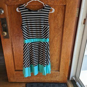 Mystic - Size Large - Black and White Stripe Dress - Teal Details